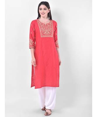 Peach Embroidered Straight Kurta 1