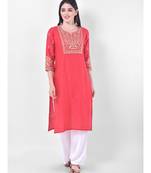Peach Embroidered Straight Kurta