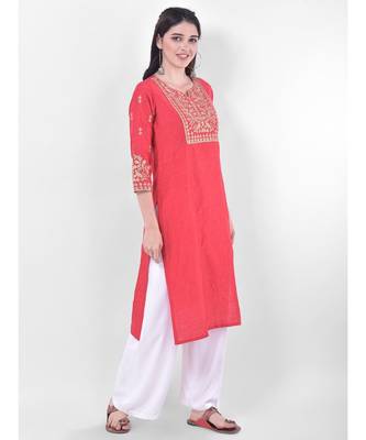 Peach Embroidered Straight Kurta 2