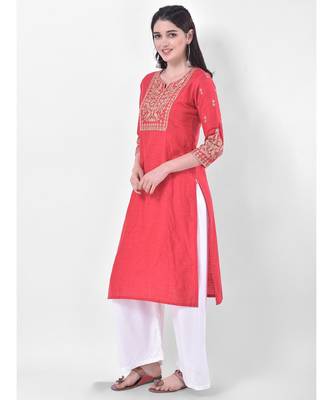 Peach Embroidered Straight Kurta 3