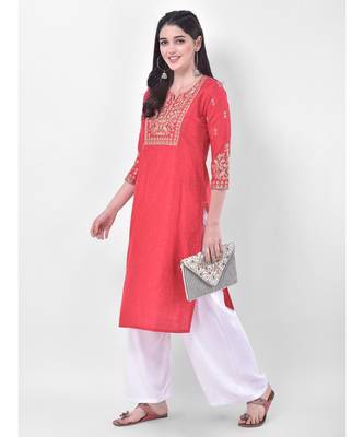 Peach Embroidered Straight Kurta 4
