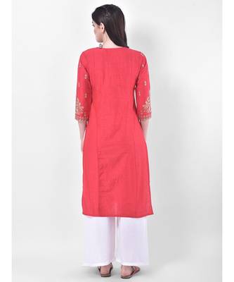 Peach Embroidered Straight Kurta 5