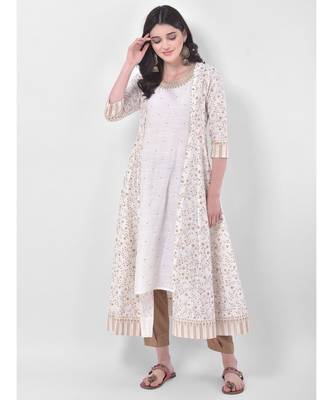 White Embroidered A-line Kurta 3