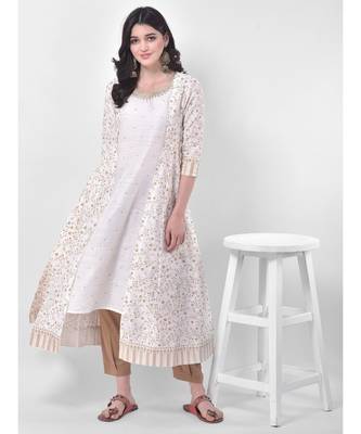 White Embroidered A-line Kurta 4