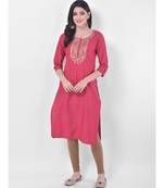 Deep Pink Embroidered Straight Kurta