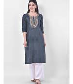 Oxford Blue Embroidered Straight Kurta