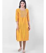 Yellow Embroidered Straight Kurta