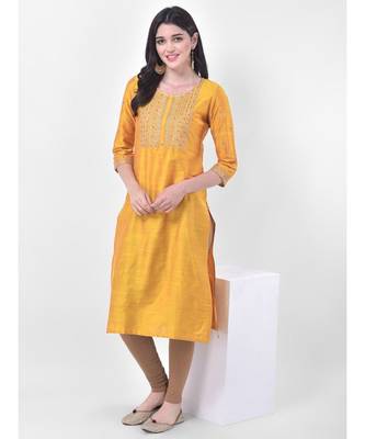 Yellow Embroidered Straight Kurta 4