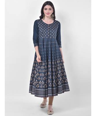 Oxford Blue Printed Flared Kurta 1