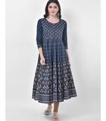 Oxford Blue Printed Flared Kurta