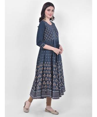 Oxford Blue Printed Flared Kurta 2