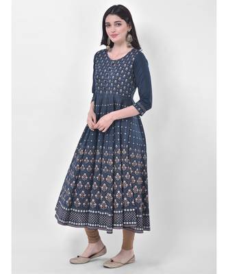 Oxford Blue Printed Flared Kurta 3
