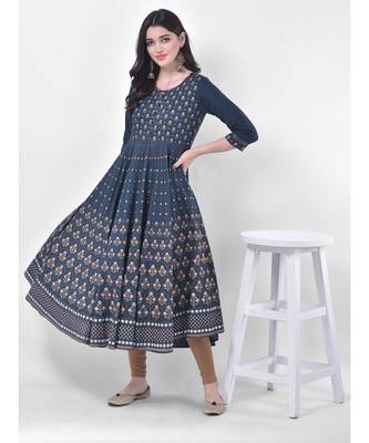 Oxford Blue Printed Flared Kurta 4