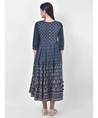 Oxford Blue Printed Flared Kurta 5