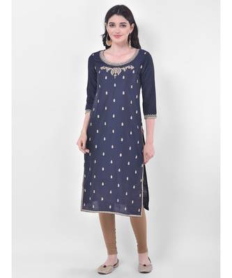 Navy Blue Embroidered Straight Kurta 1