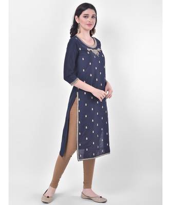 Navy Blue Embroidered Straight Kurta 2