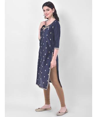Navy Blue Embroidered Straight Kurta 3