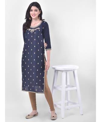Navy Blue Embroidered Straight Kurta 4