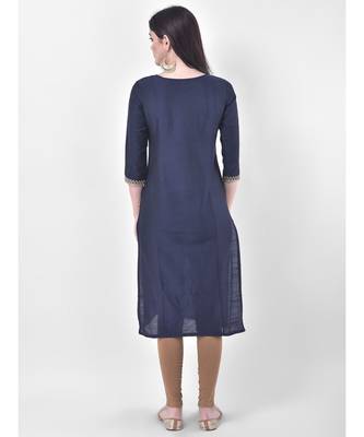 Navy Blue Embroidered Straight Kurta 5