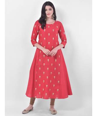 Peach Embroidered A-line Kurta 1