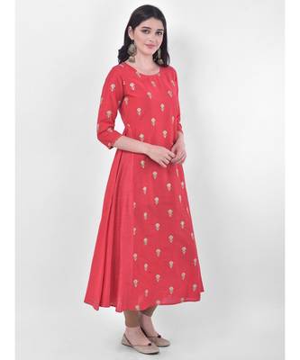 Peach Embroidered A-line Kurta 2