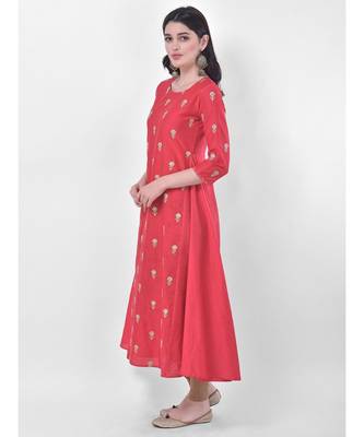 Peach Embroidered A-line Kurta 3