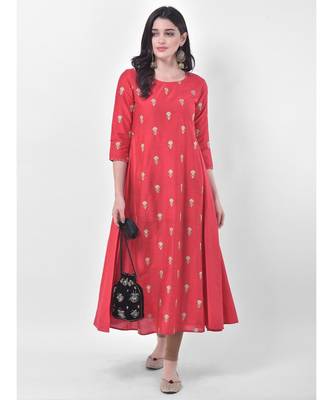 Peach Embroidered A-line Kurta 4