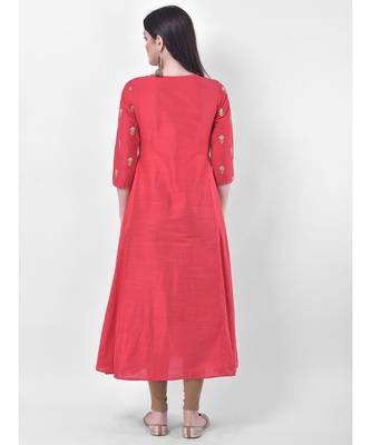 Peach Embroidered A-line Kurta 5