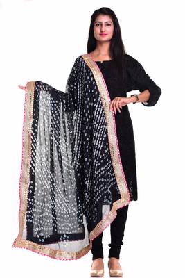 Art Silk Bandhani Dupatta With Embellished Gotta Patti Lace 1