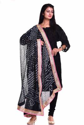 Art Silk Bandhani Dupatta With Embellished Gotta Patti Lace 2