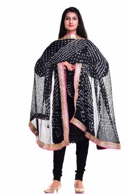 Art Silk Bandhani Dupatta With Embellished Gotta Patti Lace 3