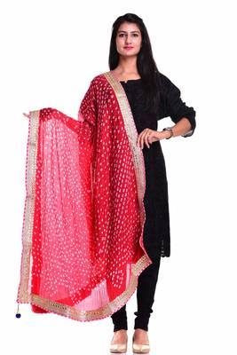 Art Silk Bandhani Dupatta With Embellished Gotta Patti Lace 1