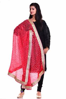 Art Silk Bandhani Dupatta With Embellished Gotta Patti Lace 2