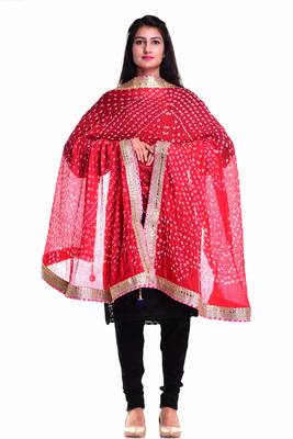 Art Silk Bandhani Dupatta With Embellished Gotta Patti Lace 3