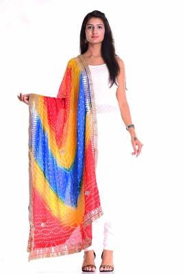 Art Silk Bandhani Dupatta With Embellished Gotta Patti Lace 1