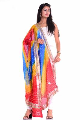 Art Silk Bandhani Dupatta With Embellished Gotta Patti Lace 2