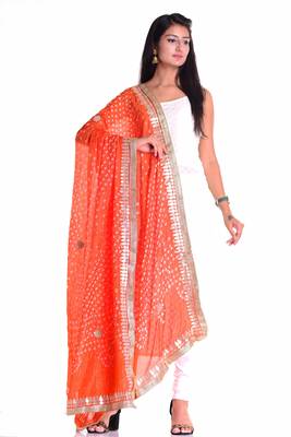 Art Silk Bandhani Dupatta With Embellished Gotta Patti Lace 2
