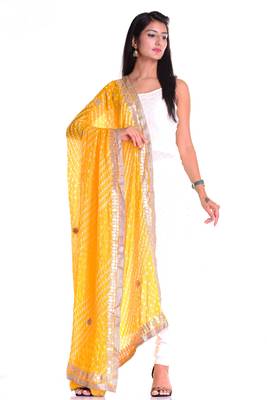 Art Silk Bandhani Dupatta With Embellished Gotta Patti Lace 1