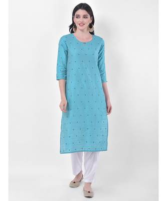 Turquoise Embroidered Straight Kurta 1
