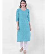 Turquoise Embroidered Straight Kurta