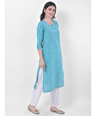 Turquoise Embroidered Straight Kurta 2