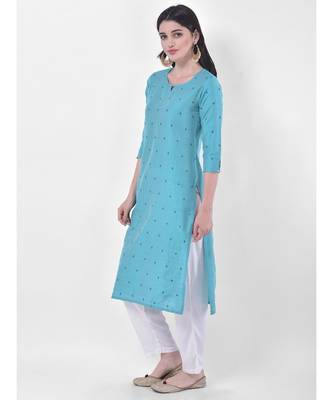 Turquoise Embroidered Straight Kurta 3