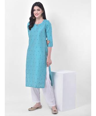 Turquoise Embroidered Straight Kurta 4