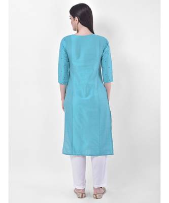 Turquoise Embroidered Straight Kurta 5
