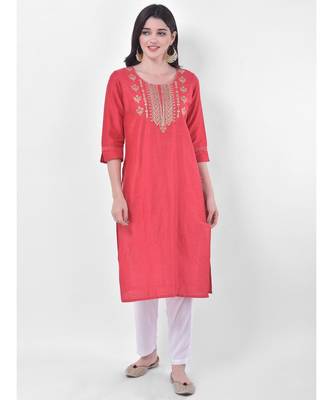 Orange Embroidered Straight Kurta 1