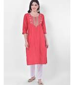 Orange Embroidered Straight Kurta
