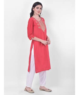 Orange Embroidered Straight Kurta 2