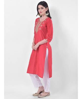 Orange Embroidered Straight Kurta 3
