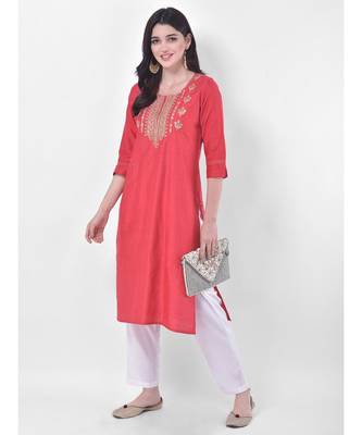 Orange Embroidered Straight Kurta 4
