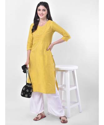 Yellow Embroidered Straight Kurta 4
